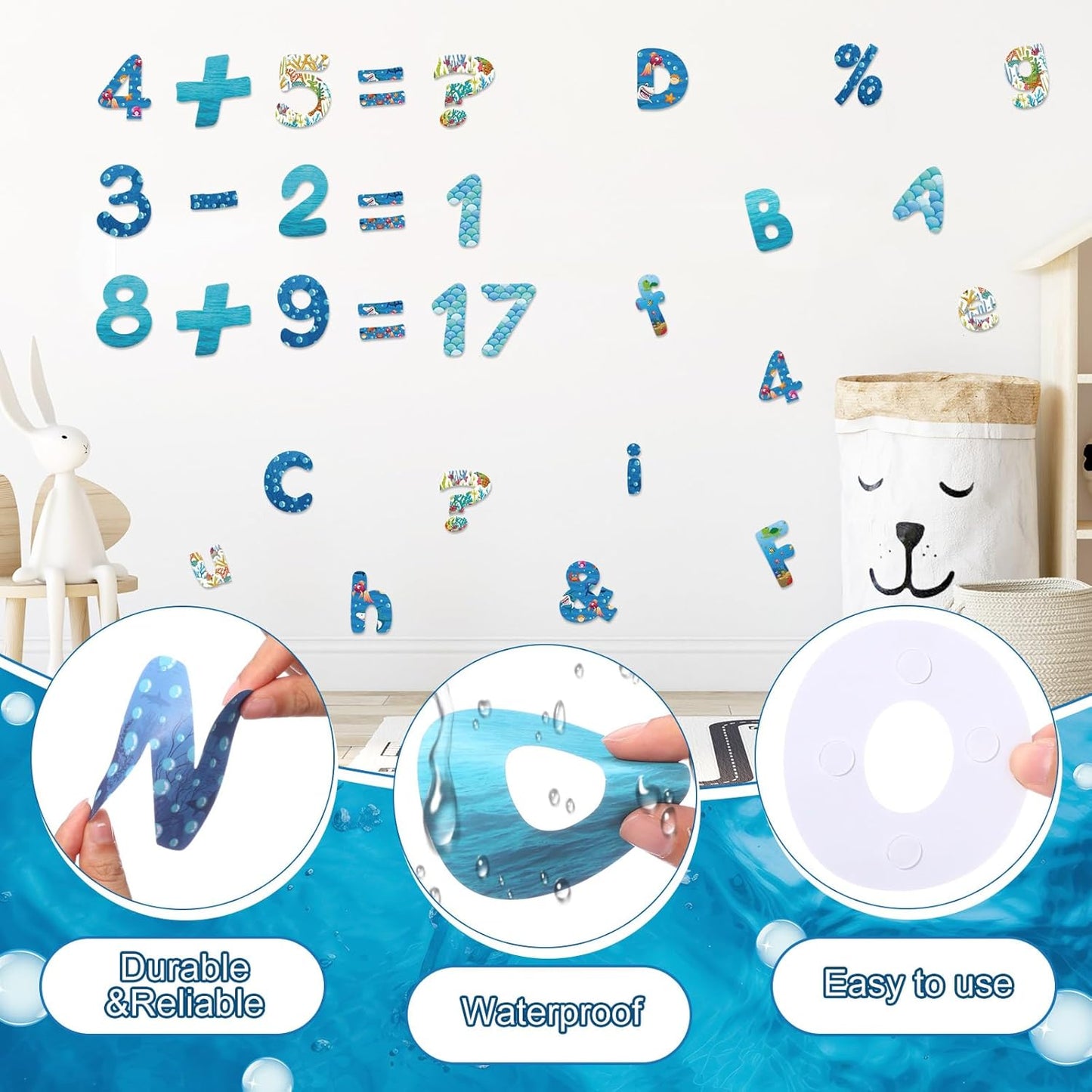 221 Pcs Bulletin Board Letters Round Alphabet Number Punctuation Symbol Combo Letter Cutouts Classroom Decoration for School Classroom Chalkboard Poster Board(Ocean Round)