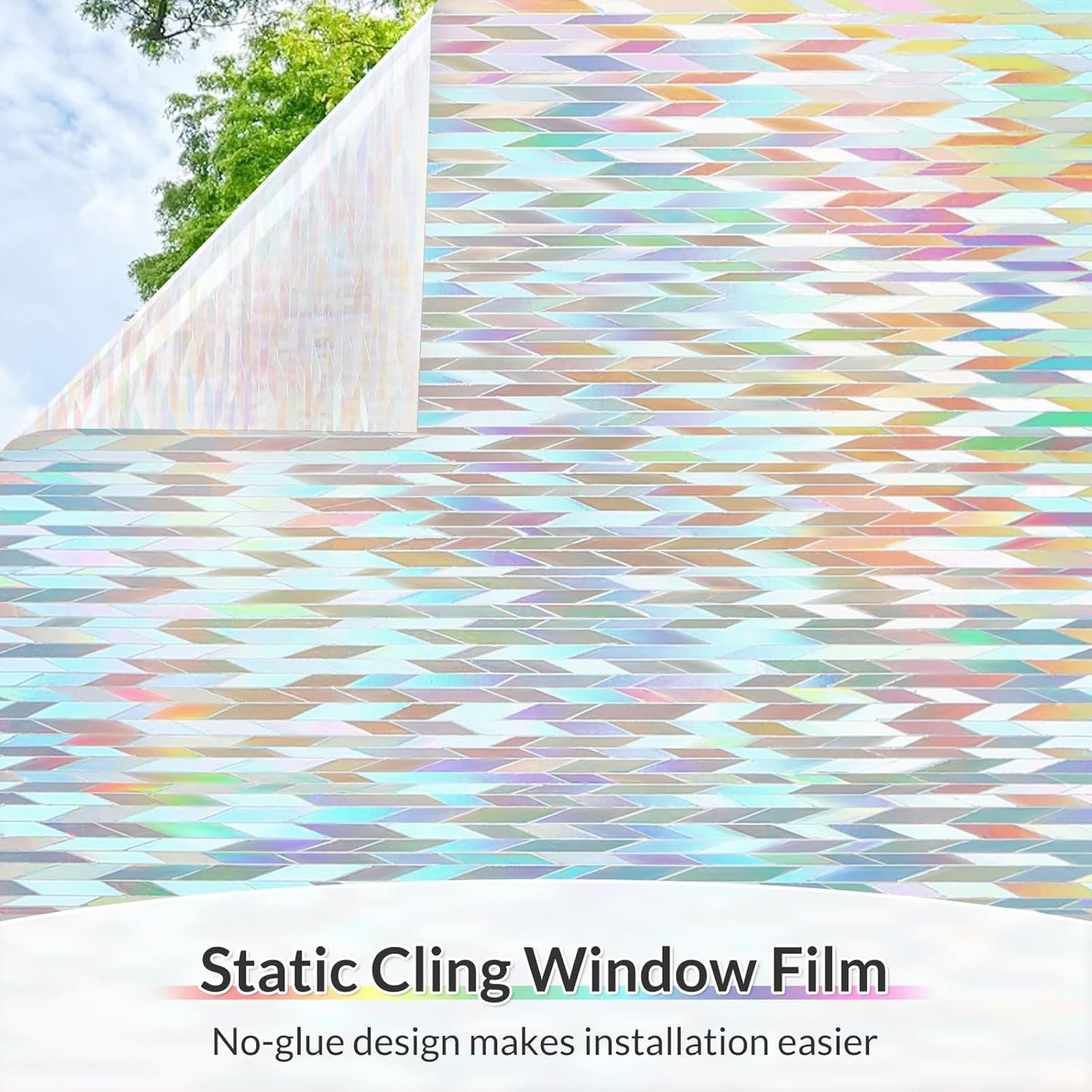 rabbitgoo Window Privacy Film with Installation Tools, Stained Glass Window Film Rainbow Prism Decorative Glass Clings for Home Decor, Static Cling Covering Sun Blocking, 17.5" x 78.7"