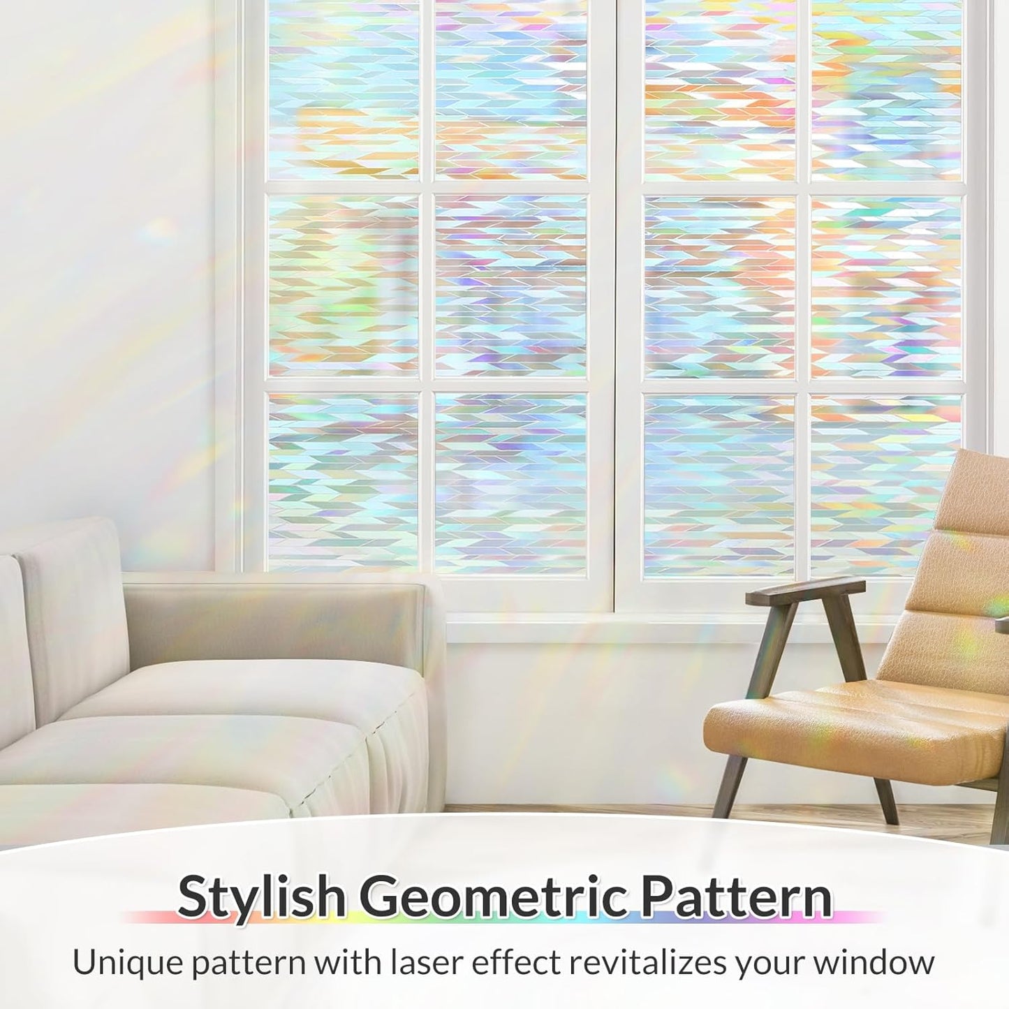 rabbitgoo Window Privacy Film with Installation Tools, Stained Glass Window Film Rainbow Prism Decorative Glass Clings for Home Decor, Static Cling Covering Sun Blocking, 23.6" x 118.1"