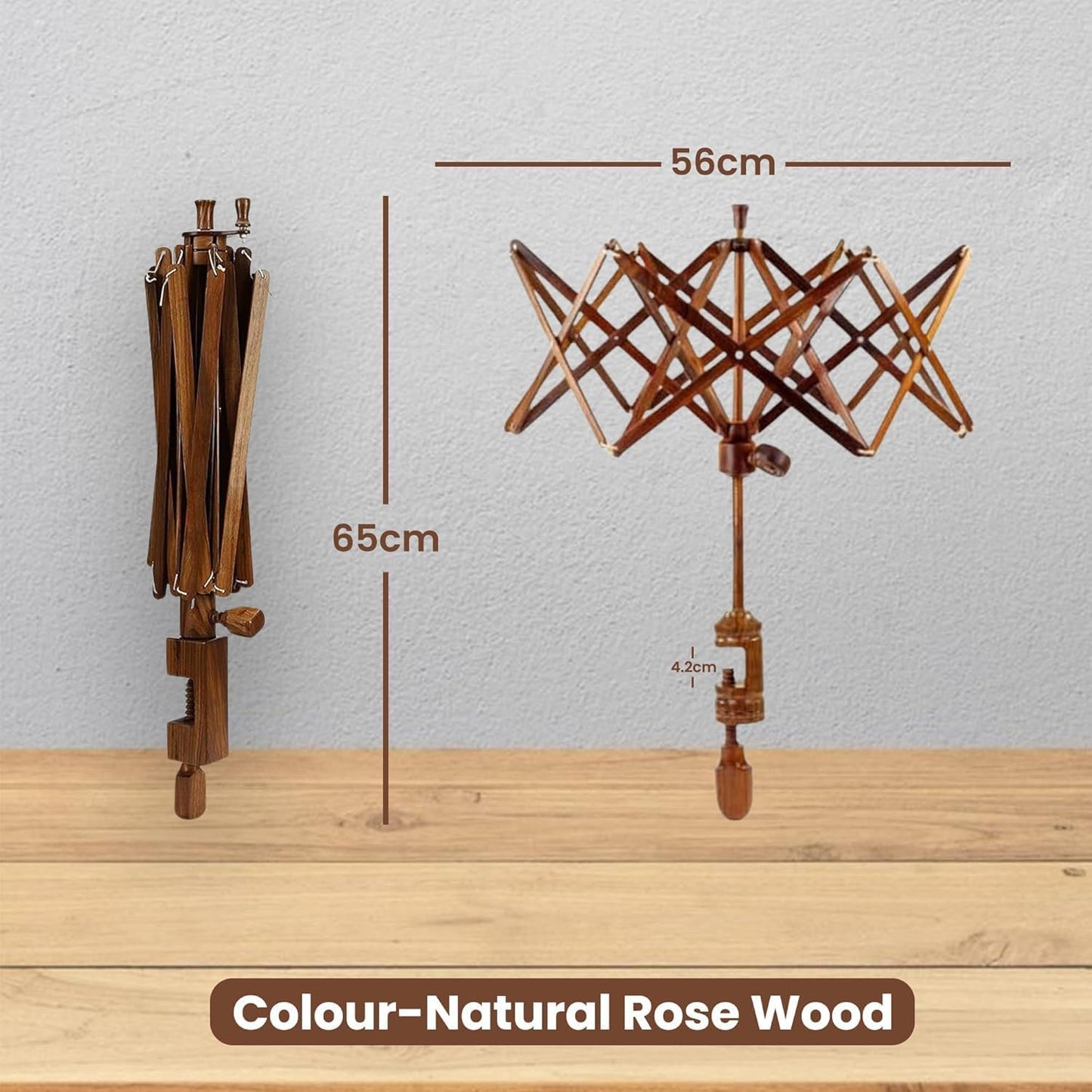 Wooden Yarn Umbrella Swift Winder, Yarn Winder for Knitting Crocheting X-Large Heavy Duty Winder, Natural Beach Wood Handmade Swift, Holds up to a 6' Circumference Skein