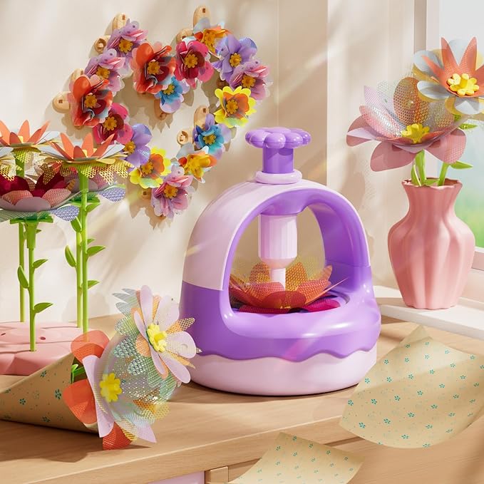 Fabric Flower Bouquet Craft Kit, DIY Arts & Crafts Toy for Kids, Creative Flower-Making Activity Set, Educational Preschool Toy, Perfect Birthday & Christmas Gift for Girls Ages 4 5 6 7 8+ (purple)