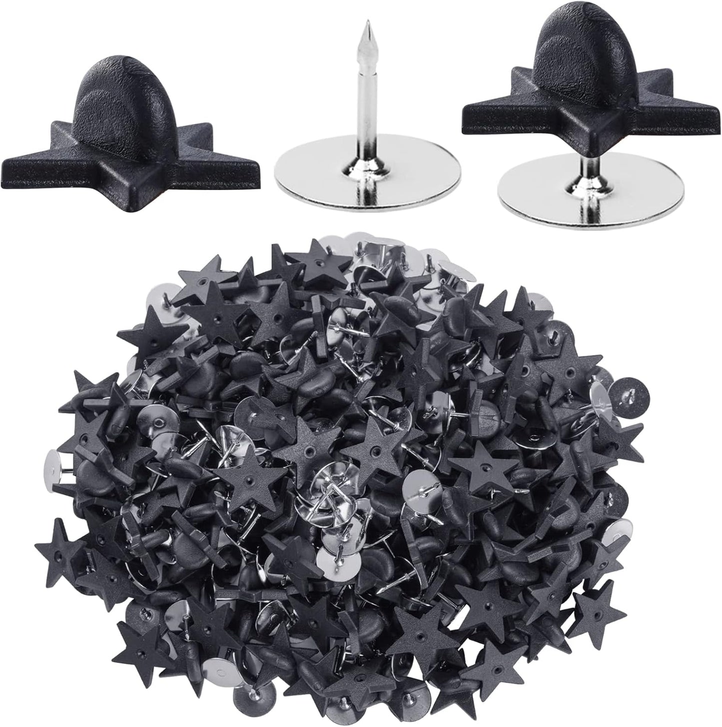200pcs Black Rubber Pin Backs with 200pcs Blank Pins Star Shape Butterfly Clutch Tie Tacks Backings Pin Holder Keepers for Lapel Pins DIY Accessory
