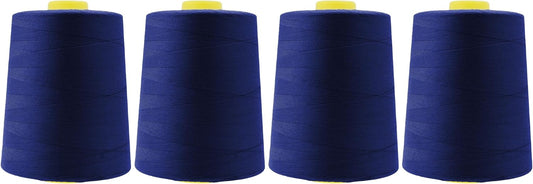 Mandala Crafts 4 Pack of Serger Threads Cones Spools - 20S/2 24000 Yards Polyester Midnight Blue Threads for Sergers Machine and Overlock Quilting Sewing Machine