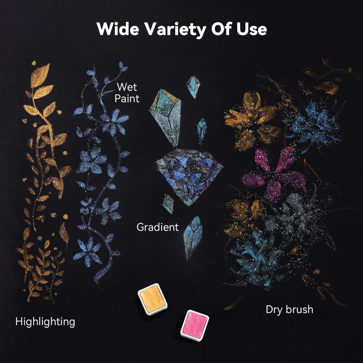 Paul Rubens Professional Metallic Watercolor Paints Set, Pearl Paint, Portable Metal Case with Palette, Set of 24 Half Pans, Art Supplies for Artists, Beginners, Hobbyists, Students