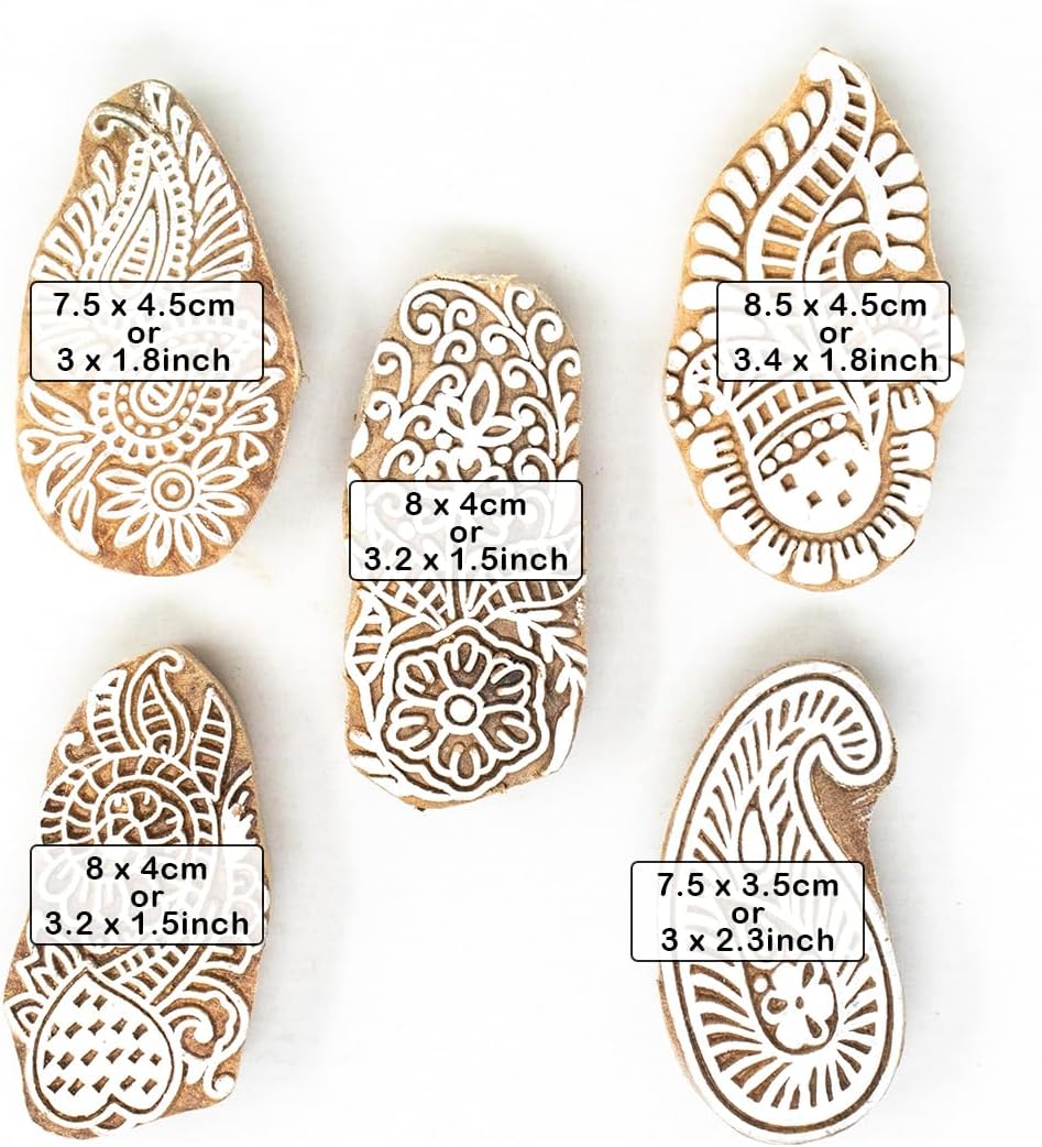 Wooden Stamp Block, Printing Stamp Design Set | Block for Printing Saree Border | Dresses, Craft Card Making, Scrapbook, Clay Pottery | Set of 5 | Hashcart®