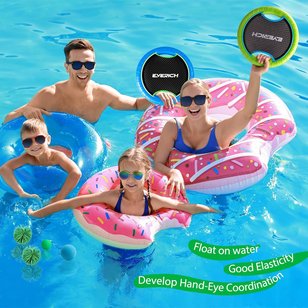EVERICH TOY Trampoline Paddle Ball Set with 4 Bouncy Paddles & 8 Balls - Soft Foam Design for Kids Play Indoor Outdoor Beach Backyard Lawn - Great Gift Idea for Boys & Girls