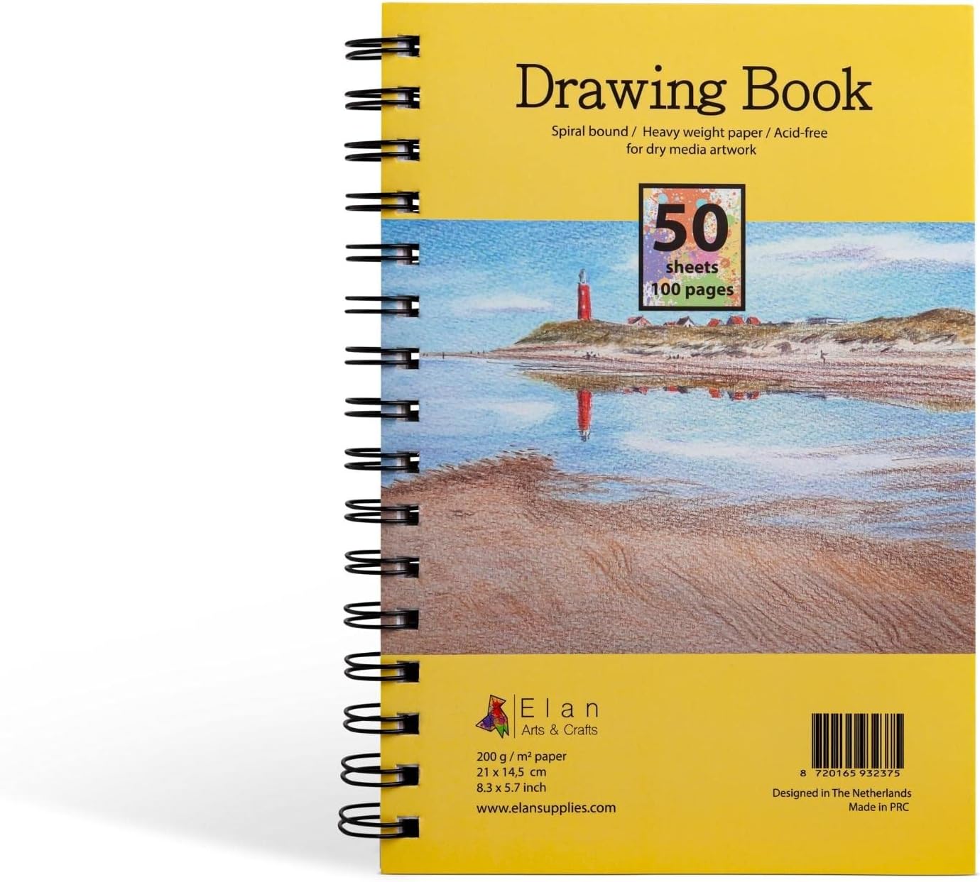 Elan A5 Drawing Book, 50 Sheets Italian Paper 90 lb/200 GSM, Acid-Free Sketch Book 8.3x5.8 Inch, White Drawing Paper Pad, A5 Sketchbook Spiral Bound