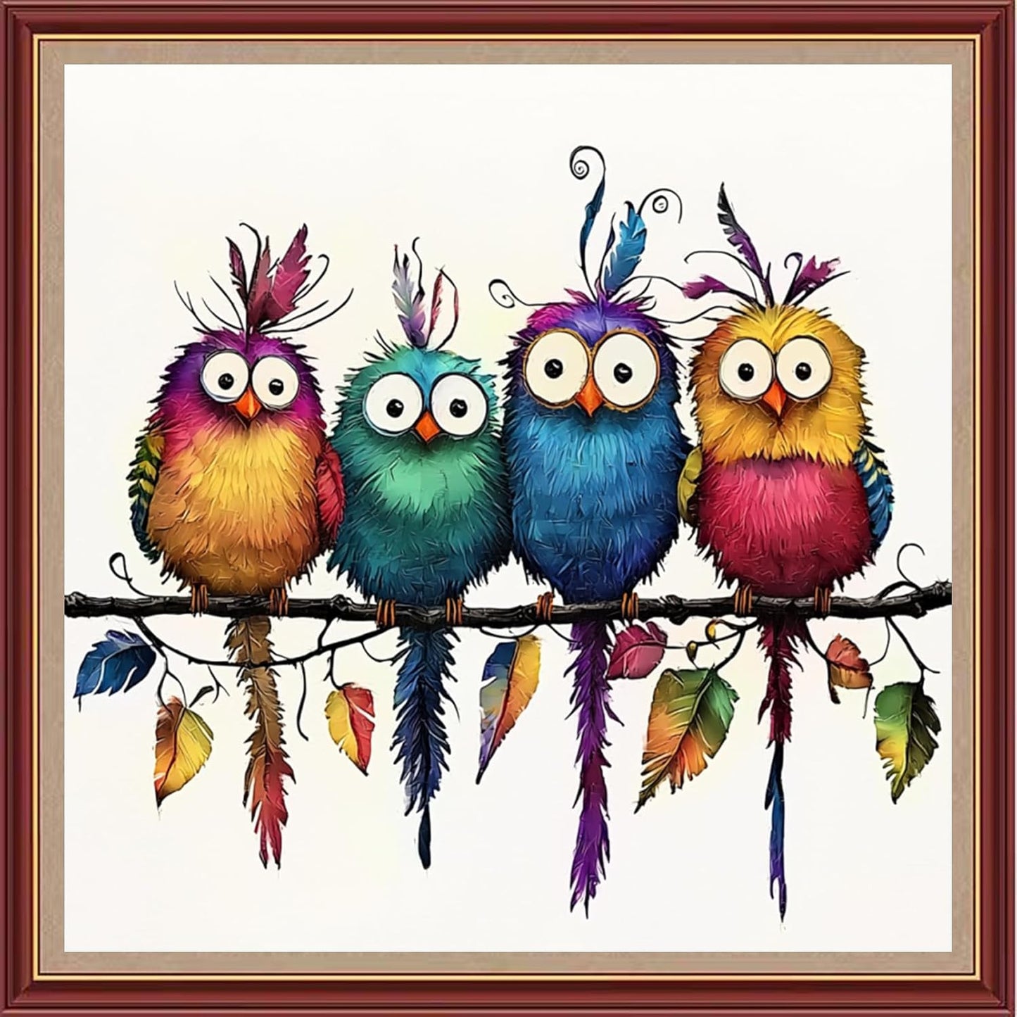 DMCXART Counted Cross Stitch Kits for Adults Needlepoint Kits Unprinted Cross Stitching Embroidery Kit 11CT Cross Stitch Supplies-Four Colorful Little Birds 18x18 inch