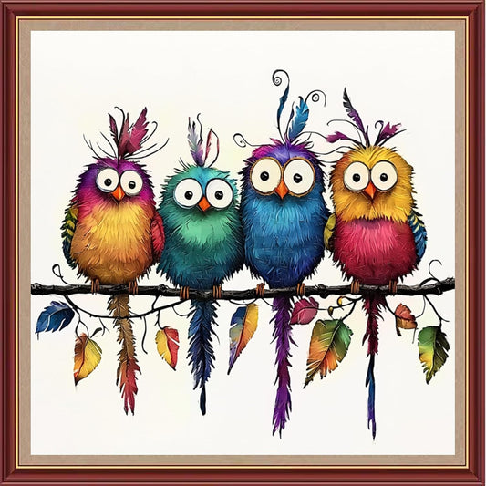 DMCXART Counted Cross Stitch Kits for Adults Needlepoint Kits Unprinted Cross Stitching Embroidery Kit 11CT Cross Stitch Supplies-Four Colorful Little Birds 18x18 inch