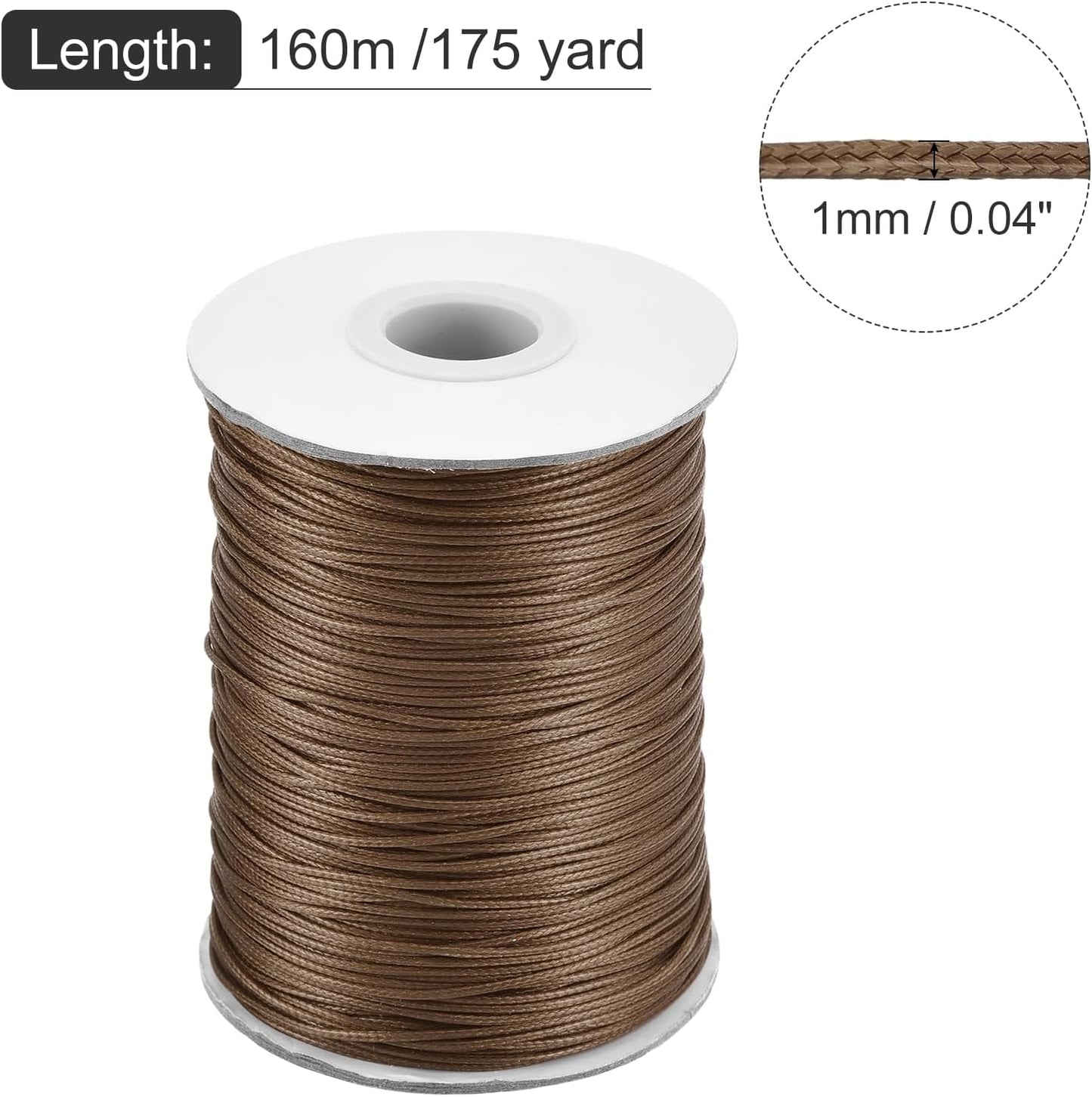 MECCANIXITY Waxed Cord 1mm Waxed Polyester Cord 175 Yard Wax String for Bracelet Making,Necklaces, Beading,Jewelry Making and DIY Crafts(Brown), 0.04 inch-Dia