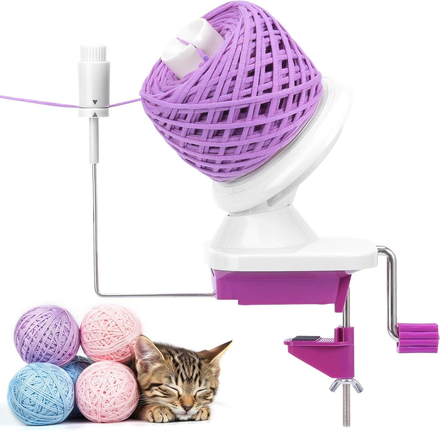 Caydo Yarn Winder with Tension Spring, One Hand Operated Winders, 4-7oz Efficiently Compact Cake Roller for Crocheting, Portable Ball Spinner for Crocheters, Ideal Helper for Craft Lovers(Purple)