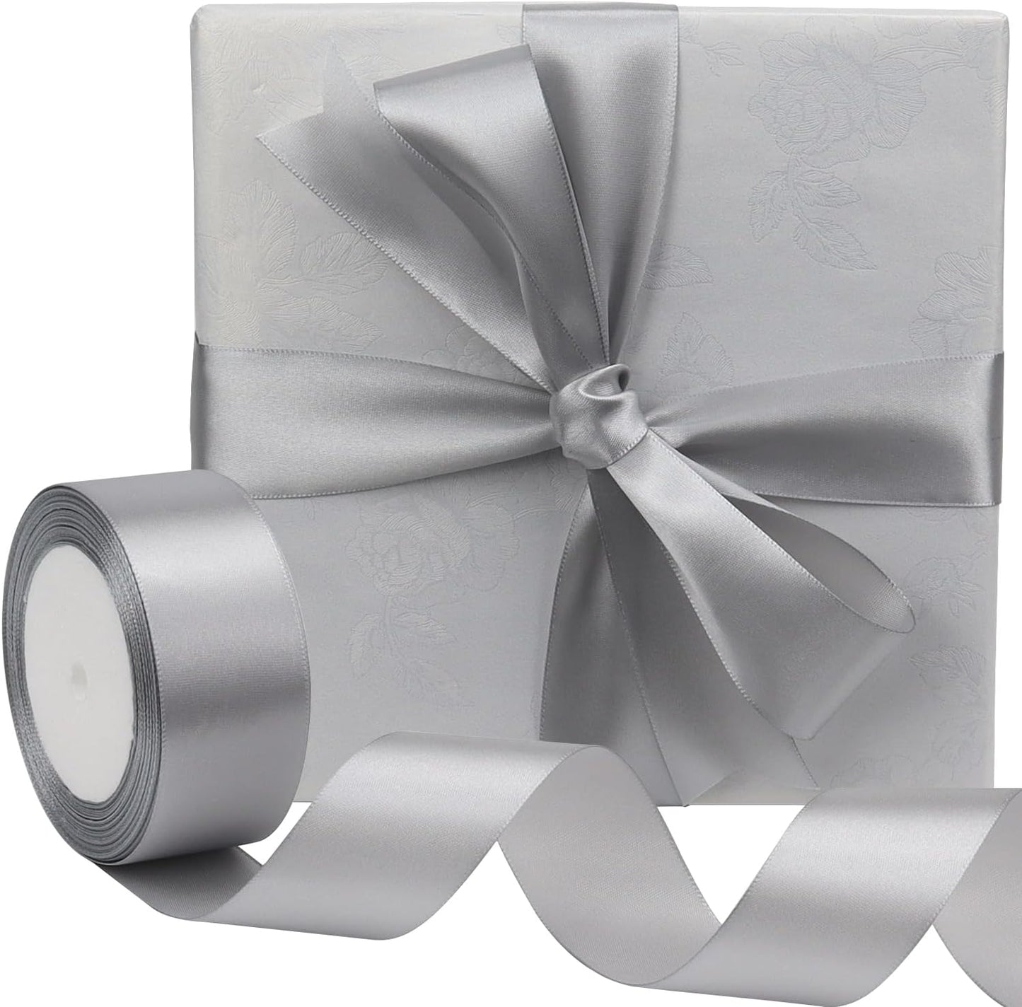 Gray Solid Satin Ribbon 1-1/2 Inch 25 Yards Solid Polyester Fabric Ribbon for Gift Wrapping Wedding Christmas Baby Shower Birthday Party Decoration Handmade Immortal Flower Craft