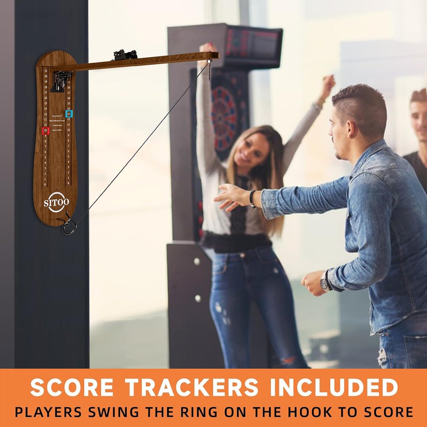 Ring Toss Game for Adults, Outdoors Games, Hook and Ring Game with Foldable Arm