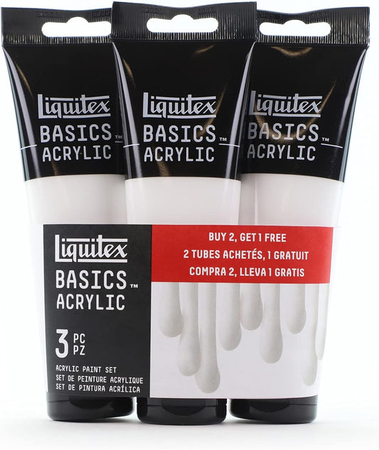 Liquitex BASICS Acrylic Paint, 118ml (4-oz) Tube, Set of 3, Titanium White