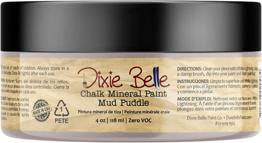Dixie Belle Paint Company Chalk Finish Furniture Paint - Mud Puddle (4oz) - Matte Rich Taupe Chic Chalk Mineral DIY Furniture Paint