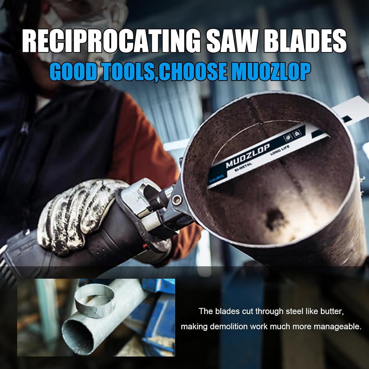 10 Pack 12 inch Reciprocating Saw Blades Set,8+10 TPI High Carbon Saw Blades, Metal Saw Blades with Organizer Case (10, 8+10TPI/300mm)