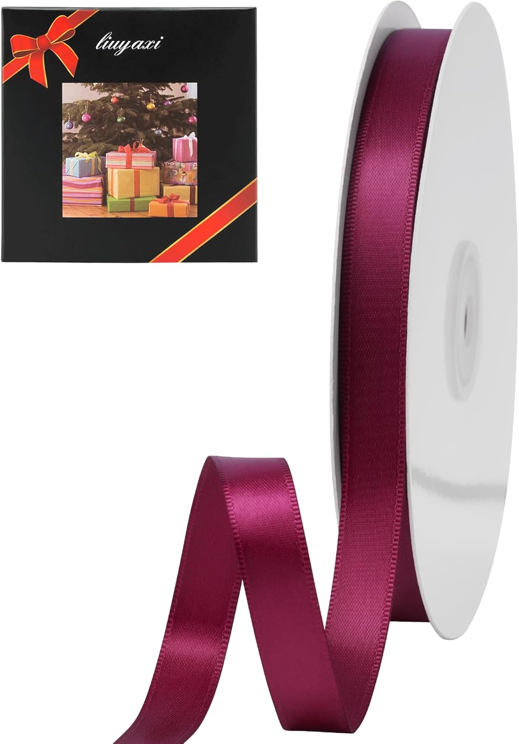 LIUYAXI Burgundy Stain Ribbon, 5/8" X Continuous 50 Yards, Double Faced Fabric Ribbon Perfect for Gift Wrapping Wedding Birthday Party Christmas Hair Floral Craft Baby Shower