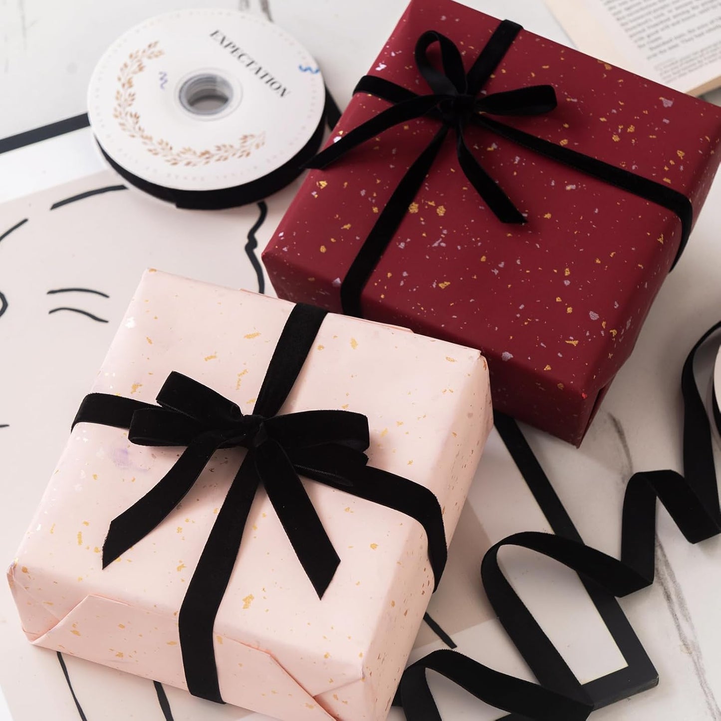 Black Velvet Ribbon 3/8'' 2 Rolls Total 30 Yards, Use for Gift Wrapping, Christmas Tree, Wreath Decoration, DIY Crafts