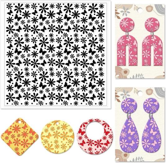 CHGCRAFT Daisy Polymer Clay Texture Sheets Butterfly Silicone Texture Stamp Clay Texture Mat Flower Modeling Pattern Pad Texture Sheets for Polymer Clay Jewelry and Clay Earrings Tools