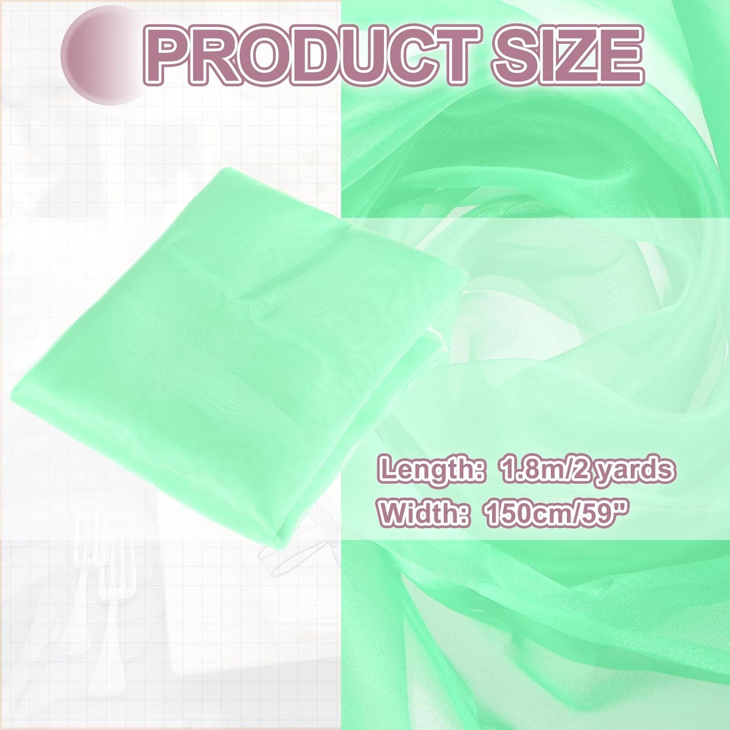 MECCANIXITY Iridescent Sheer Organza Fabric, 2 Yards x 59 Inches Solid Holographic Shiny Fabric Organza Cloth for Wedding, Curtains, Costume, Photo Background, Mint Green