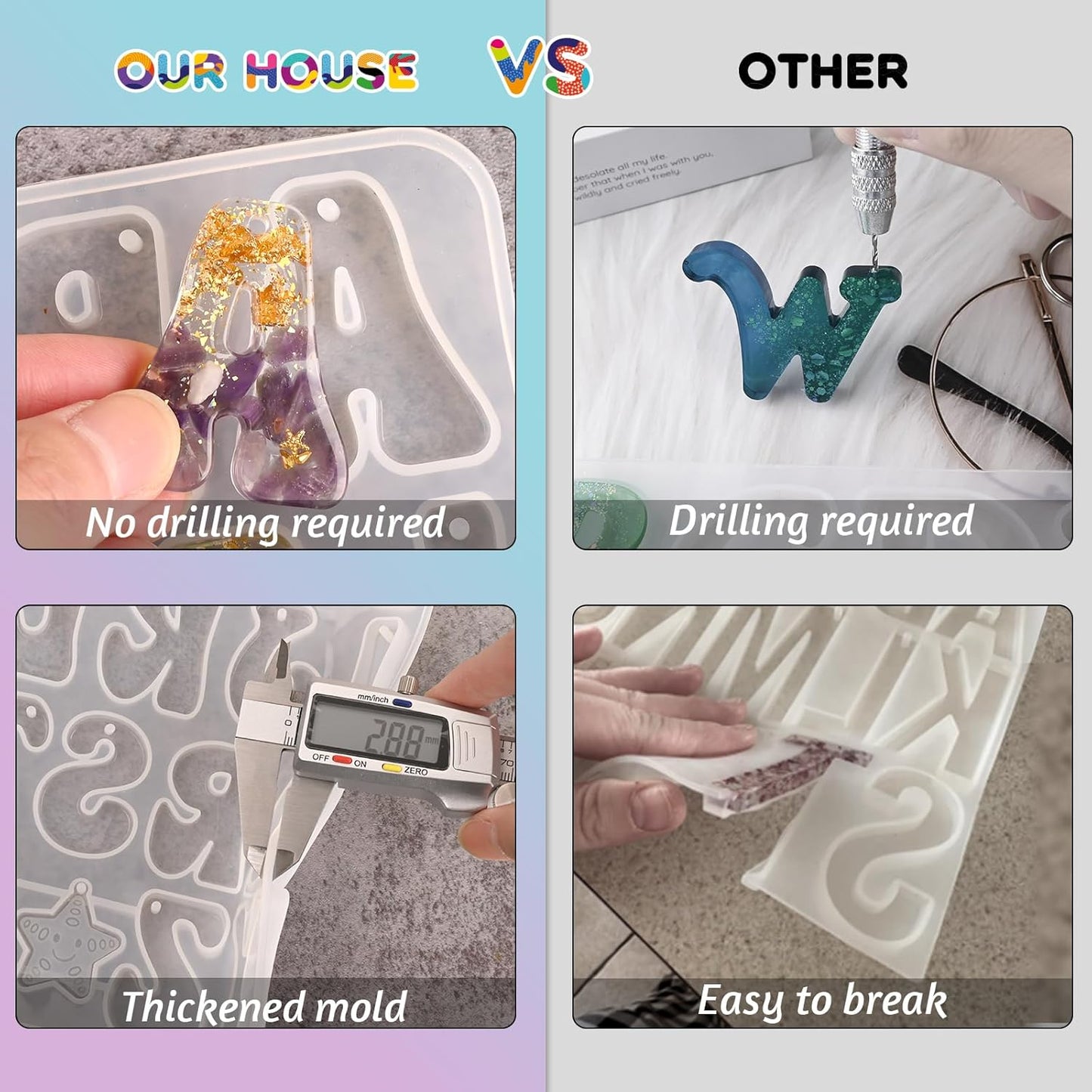 Actvty Alphabet Resin Mold, Reversed Alphabet Silicone Molds with Holes for Epoxy, Letter Molds for Resin DIY Keychain Jewelry Pendant