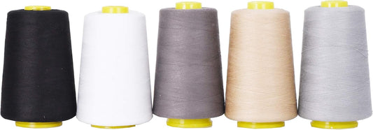 Mandala Crafts 5 Pack of Serger Threads Cones Spools - 40S/2 30000 Yards Polyester Assorted Neutral Colors Threads for Sergers Machine and Overlock Quilting Sewing Machine