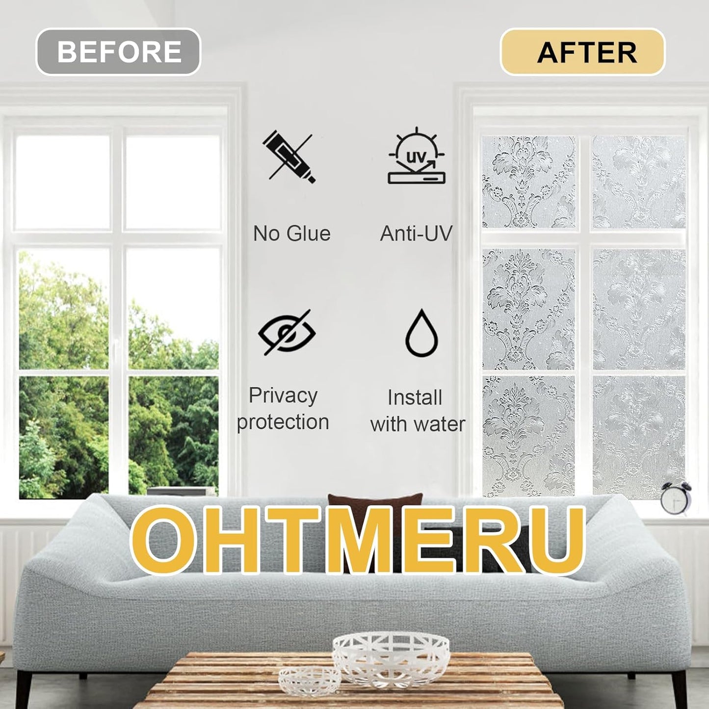 Window Privacy Film Decorative for Front Door, Bathroom Static Cling Stained Glass Sticker Opaque Heat Control UV Blocking Non-Adhesive for Home Windows,Cube