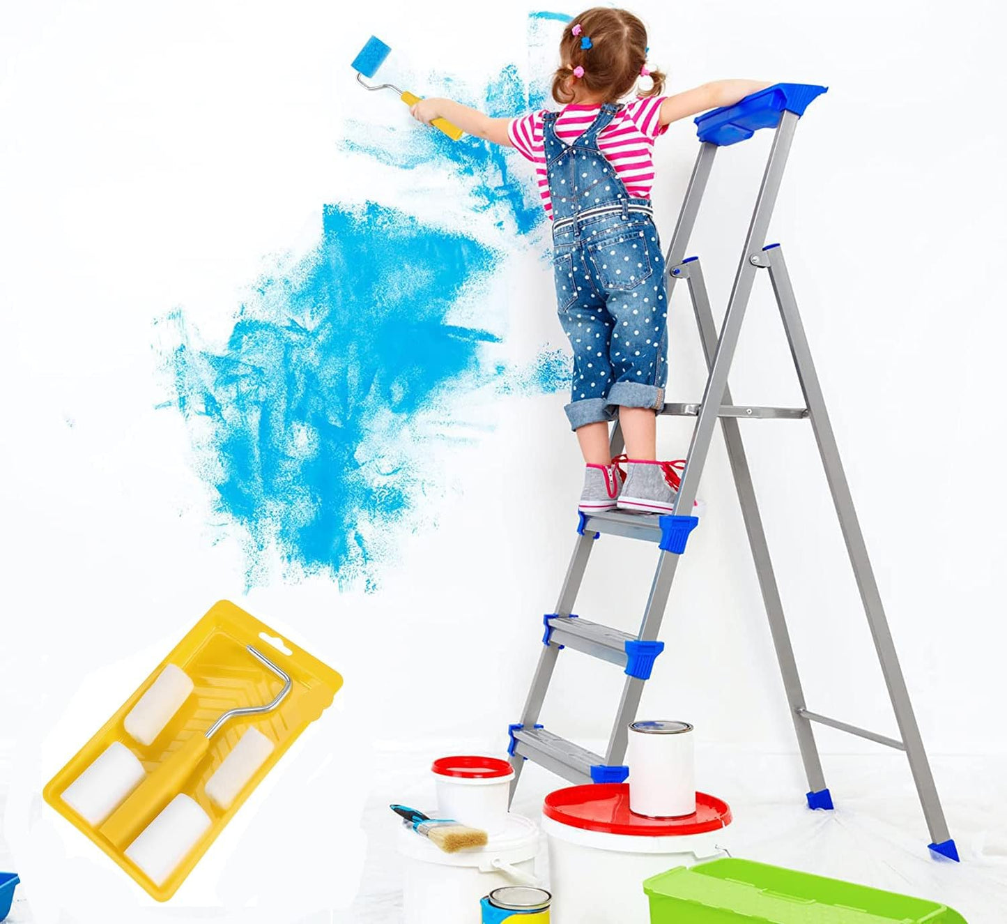 RZJZGZ Mini Foam Paint Roller Painting Decorating Touch Up Trim Kit 2 inch Small Paint Roller Tray Set with High-Density Foam Roller Covers, Mini Wool Brush,2" Paint Frame, Pack of 6