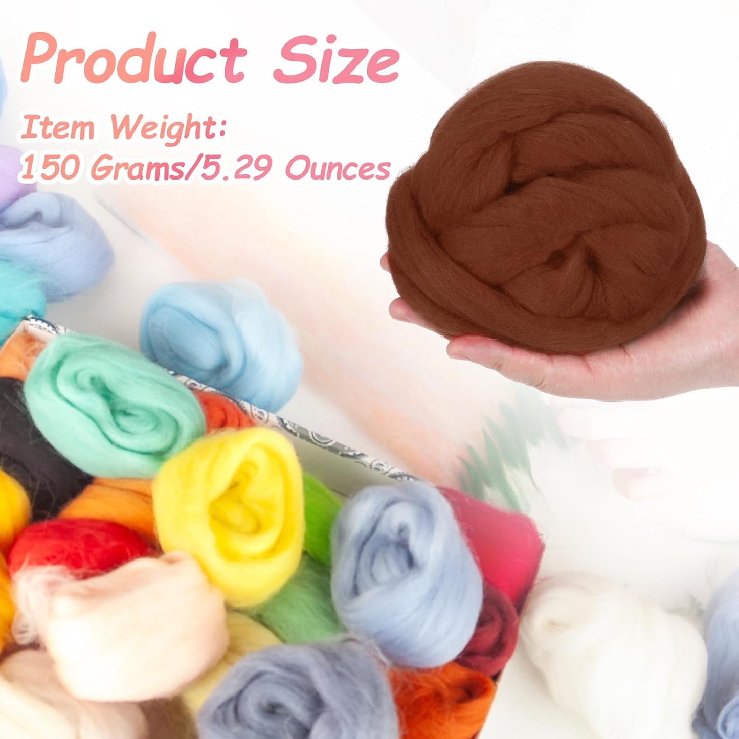 PATIKIL Wool Roving Yarn, 150G/5.3OZ Soft Felting Wool Pure Chunky Roving Yarn Bulk for Needle Felting Knitting Blanket Spinning Weaving DIY Craft, Light Khaki