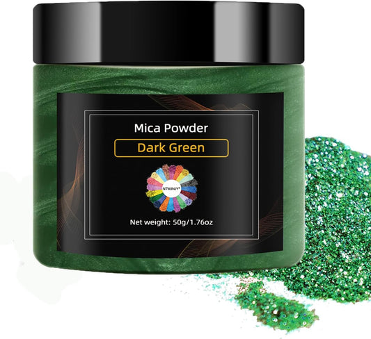 Dark Green Mica Powder, Natural Shimmer Mica Powder for Epoxy Resin/Candle/Soap/Lip Gloss/Slime/Quicksand/Bath Bombs/.Car Paint pigments.Candle Dye,Soap Making Dye(50g/1.7oz)
