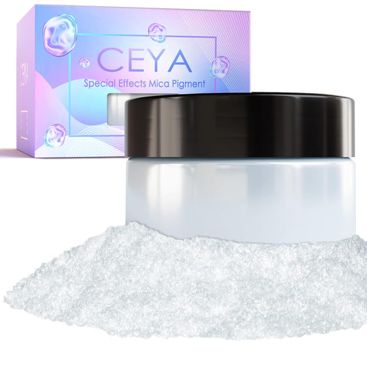 Ceya Interference Mica Powder, 1.8oz/ 50g Pearl White Chrome Nail Powder, Cosmetic Grade Pearlescent Effect Color Shift Pigment for Epoxy Resin, Makeup, Nail Polish, Soap Candle Making, Slime, Paint