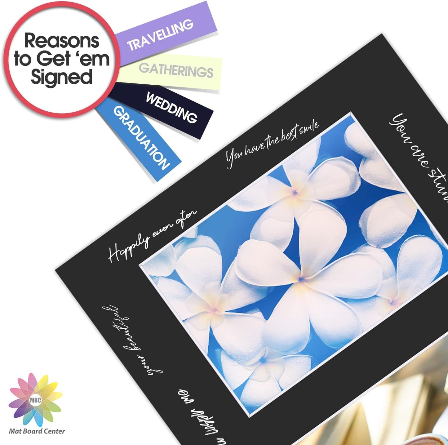 Mat Board Center, Pack of 5, Photo Picture Mats - Acid Free, 4-ply Thickness, White Core - for Pictures, Photos, Framing (11x14 for 2-5x7 Black)