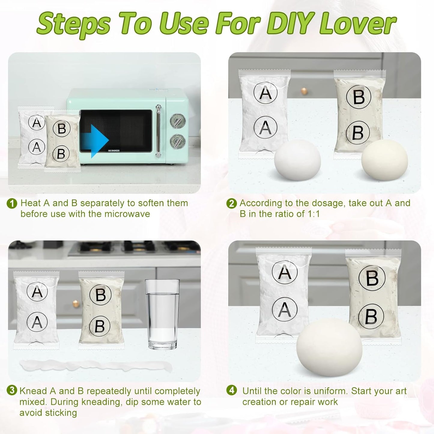 Maitys 2. 2 Pound White Epoxy Putty Sculpt Clay 2 Part Modeling Compound A & B Self-Hardening Epoxy Clay for Sculpting Modeling Building Repairing Sculpting Filling Metal Wood Tile Ceramics Plastic