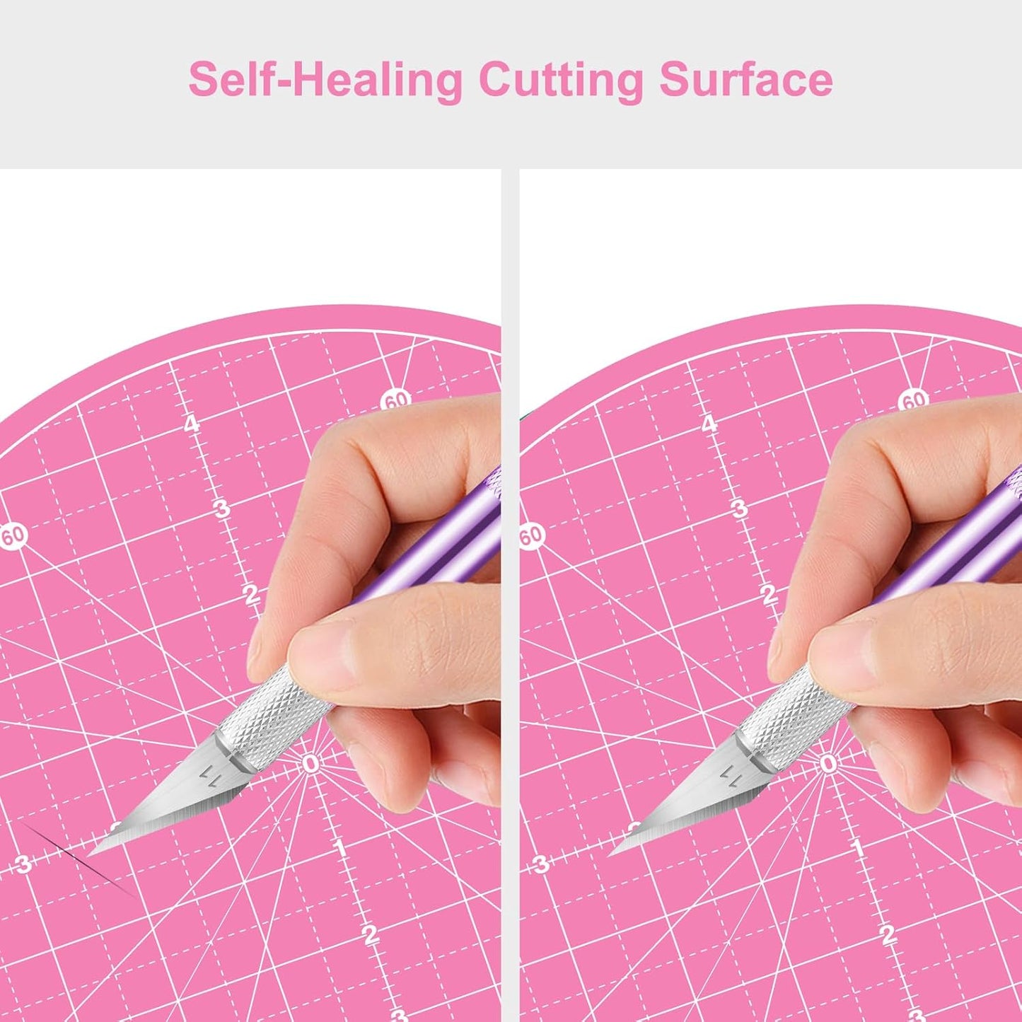 Headley Tools 10"x10" Round Rotating Cutting Mat, Self Healing Mat with 360-Degree Rotation & Anti-Slip Base, Sewing Board Cutting Mat Perfect for Fabric Quilting Leather Hobby Project, Pink