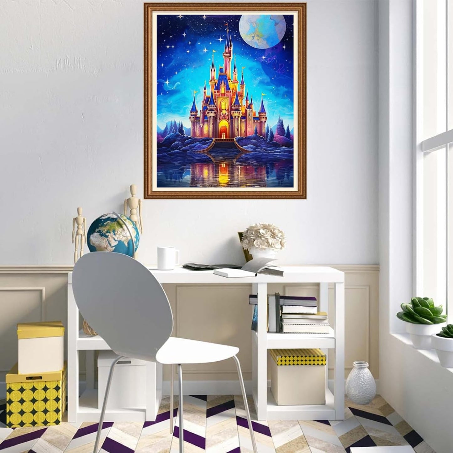 Disnesart Cross Stitch Stamped Full Embroidery Kits DIY 11CT Cotton Thread Printed DIY Needlepoint Kits Craft Needlework Set Cross-Stitch Stamped Sets-Magic Castle 16x20 inch