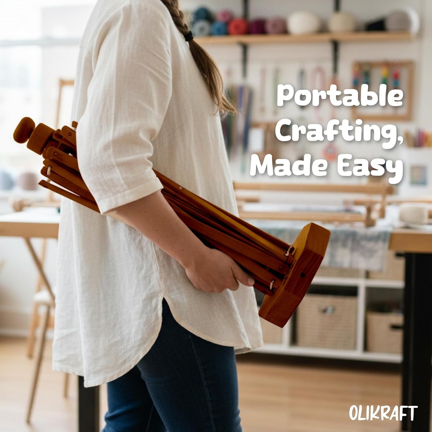 Olikraft Wooden Yarn Swift - Lightweight Reverse Yarn Umbrella Swifts, Ball Swift, Skein Winder (Brown) (Patented)