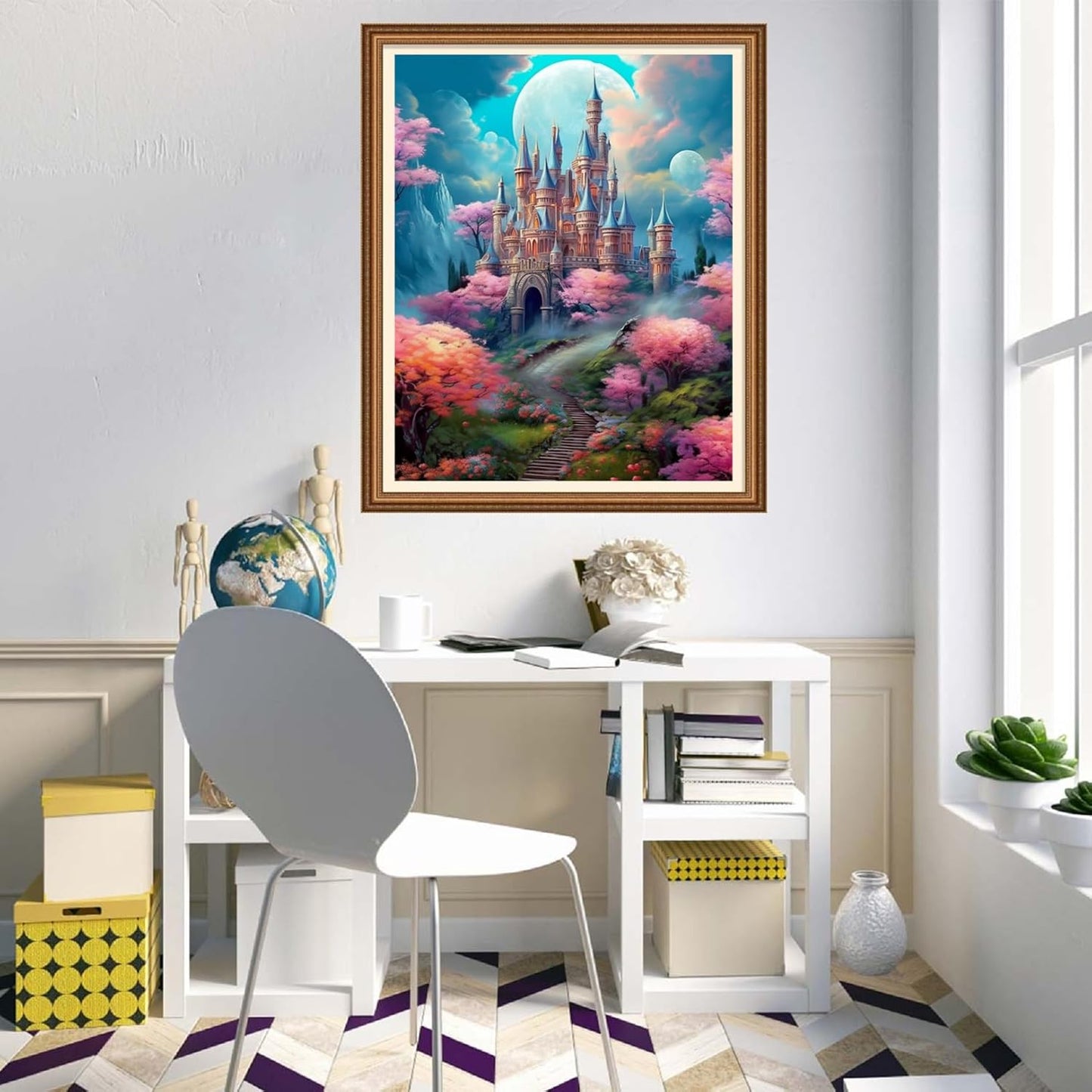 Disnesart Cross Stitch Stamped Full Embroidery Kits DIY 11CT Cotton Thread Printed DIY Needlepoint Kits Craft Needlework Set Cross-Stitch Stamped Sets-Moonlight Castle 16x20 inch