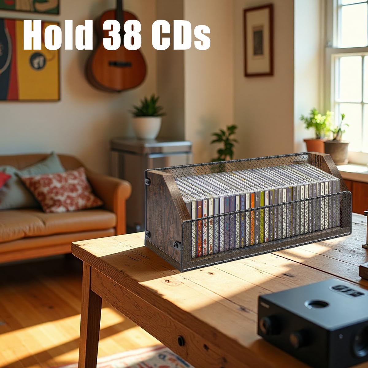 CD Storage Holder CD Case, Wooden CD Organizer Rack, Retro-style CD Rack Shelf Holds Up 32 CDs, Perfect Ideal for Storaging CDs and CD Jewel Cases on Destop or Cassette