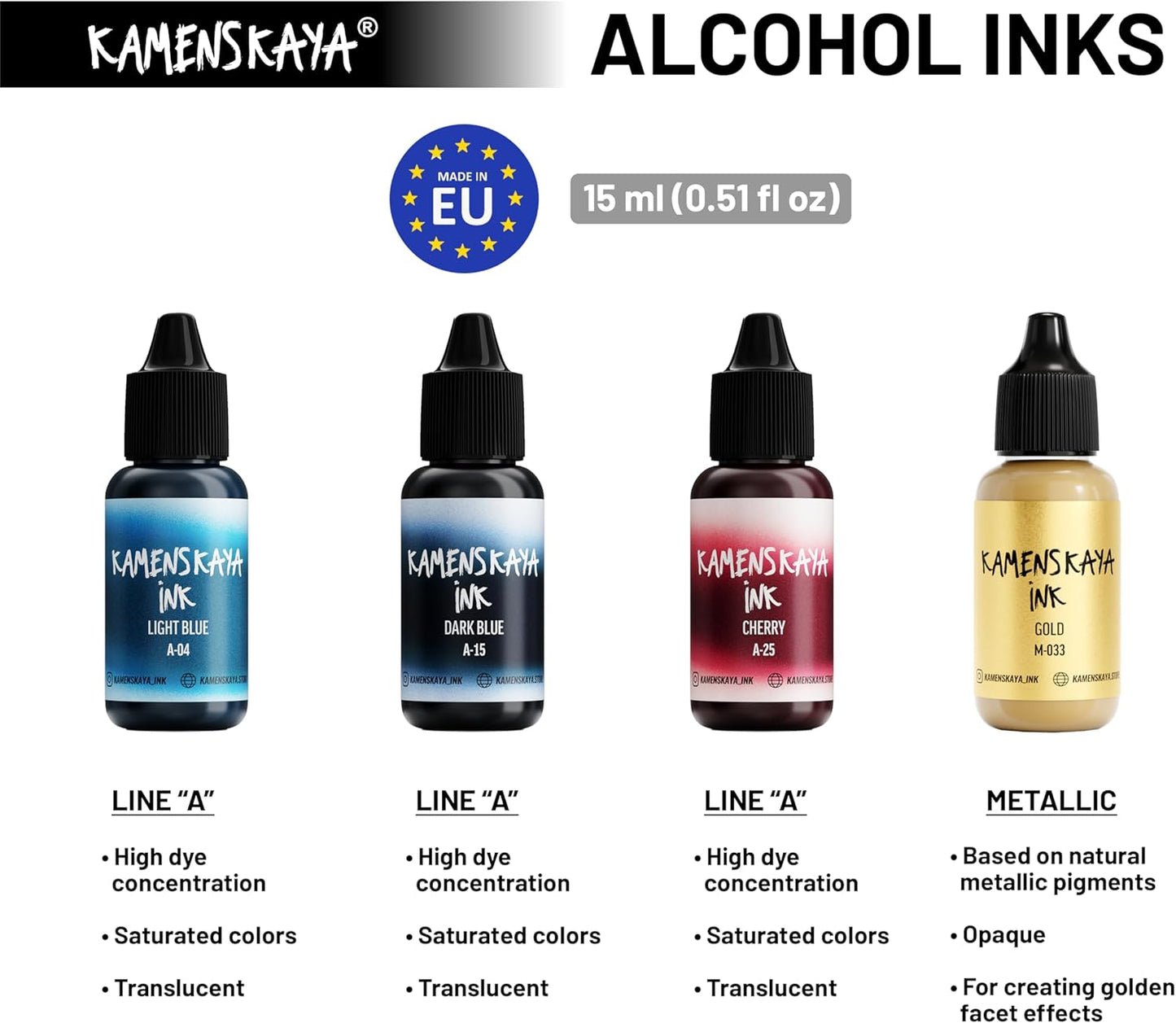 Alcohol Ink Set #2: Matched Color Combination of Alcohol Inks, 4 pcs. 0.51 fl oz (15 ml) Each