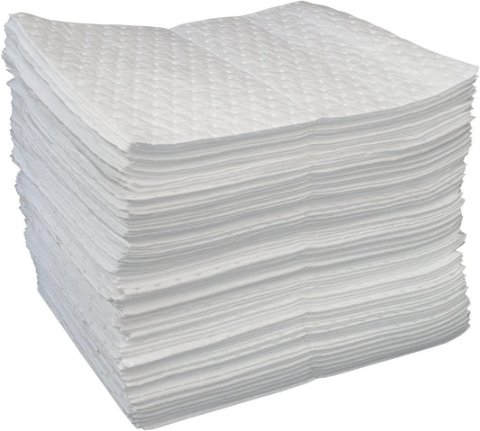 Autocare Heavyweight Oil Absorbing Pads | White Absorbing Heavy Weight Oil-Only Absorbent Mat Pad | 15" x 20" | 50 Oil Absorbent Pads |
