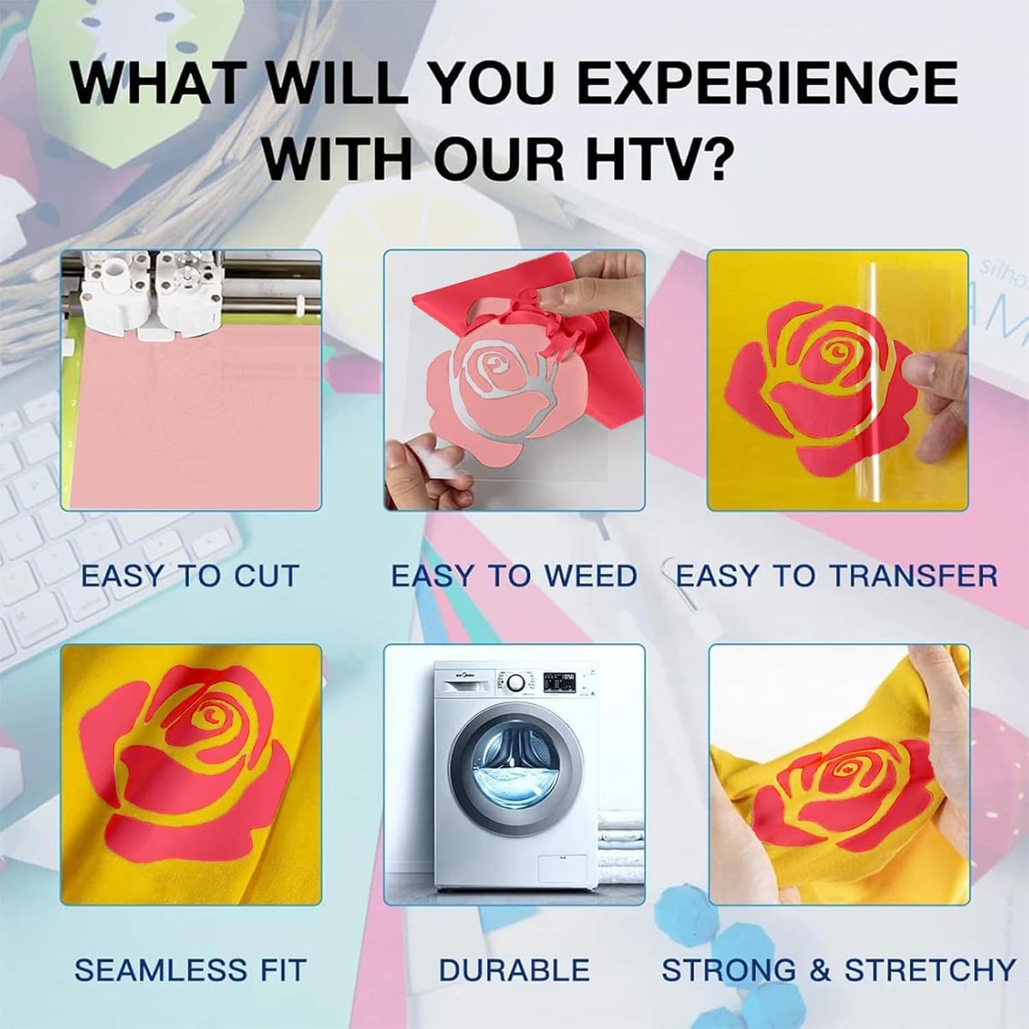 HTVRONT Heat Transfer Vinyl Roll - 12" x 8ft Coral Red HTV Vinyl for T Shirts, Iron on Vinyl Compatible with Cricut Cutting Machine, Easy to Use for Craft Design (Coral Red)