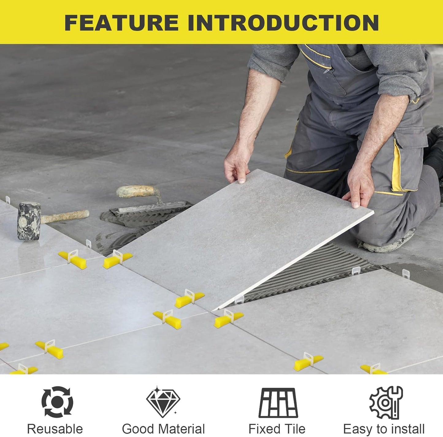 DGSL Tile Leveling System Tile Wedges, 200PCS Reusable Tile Leveling Wedges for 1/8", 1/16", 1/32" Tile Spacers, Tile Leveling Clips and Tile Leveler Installation