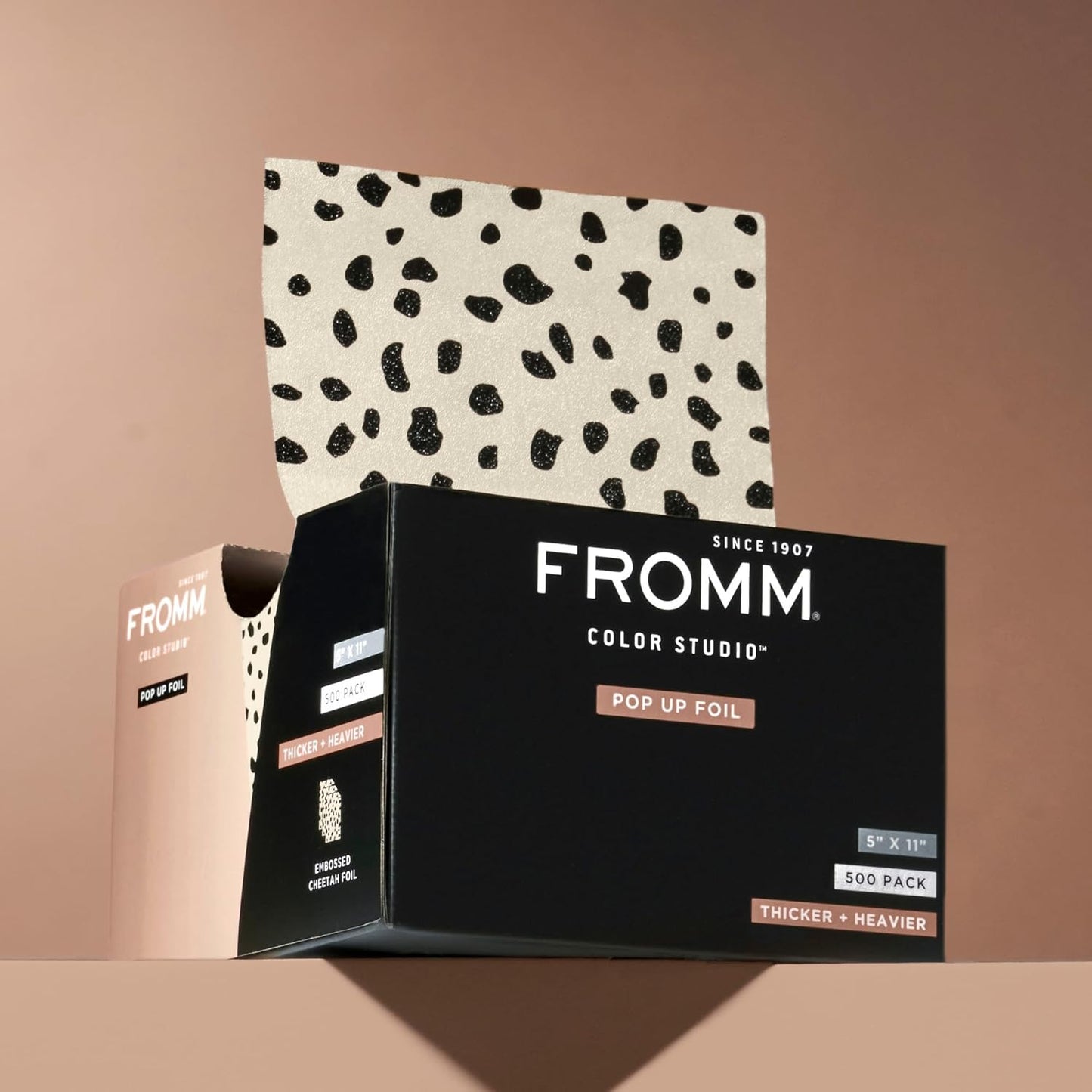 Fromm Embossed Pop Up Foils in Cheetah Print, Foil for Hair Highlighting, Cosmetology Supplies, Hairstylist Essentials, Hair Foils Ideal for Advanced Coloring, Precut, 5" x 11", 500 Foil Sheets