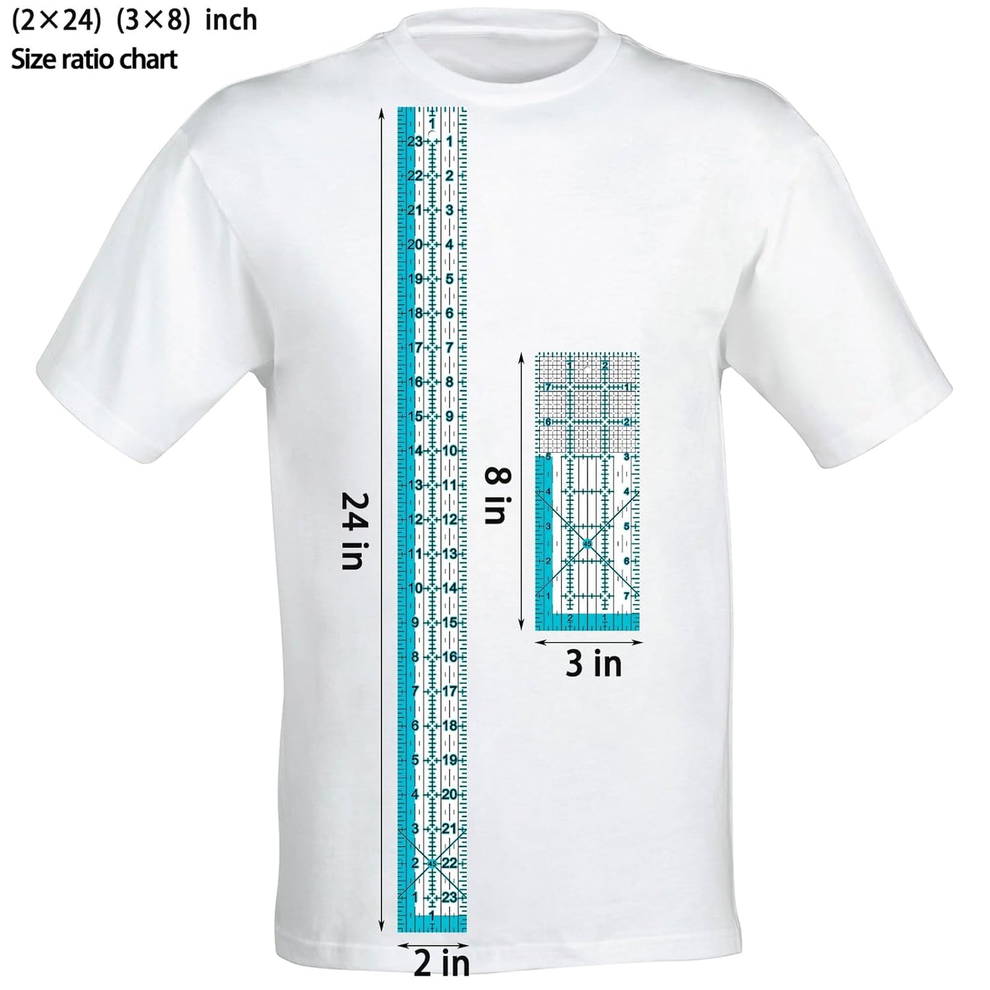 Acrylic Ruler 7 Piece Set, Non Slip Rings 50 Pieces, Quilting Rulers, Size (6"x24"), (2"x24"), (3"x18"), (3"x8"), (1.5"x12"), (1"x12"), (1"x6") (Blue-7 Piece Set)