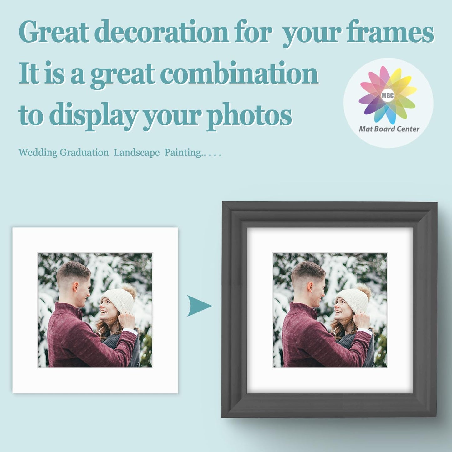 MBC Mat Board Center, 10 Pack 8x8 for 6x6 White Picture Mats Frame Mattes, Bevel Cut, Acid Free, 4-ply Thickness