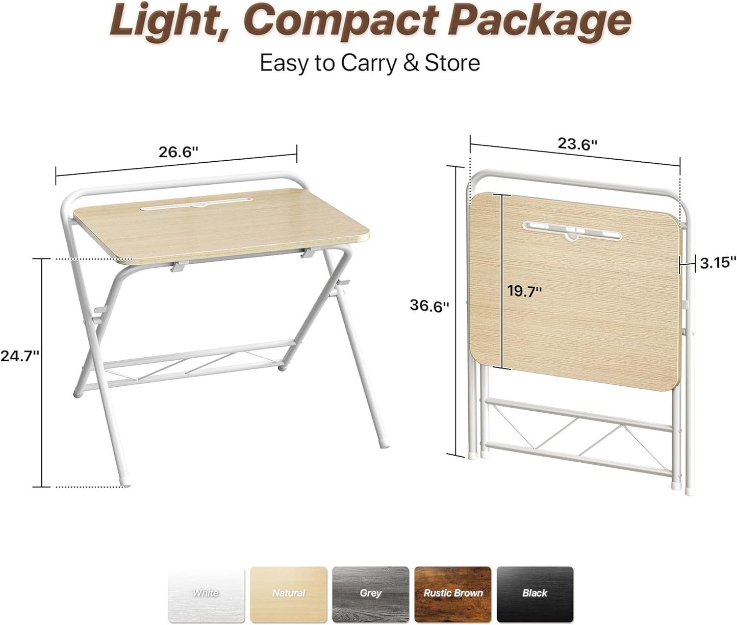 Huuger Folding Desk with 3-Level Adjustable Height and Tablet Slot, 24 Inch Foldable Computer Desk for Small Spaces, Space Saving, Writing Work Table for Home Office, Bedroom, Study, Oak