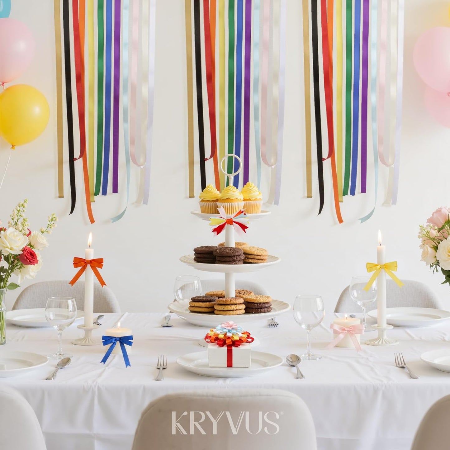 Double-Faced Rainbow Satin Ribbon Set – 12 Colors, 3/8 Inch x 5 Yards Rolls, 60 Yards Total Colorful Ribbons for Gift Wrapping, Hair Bows, Wedding & Party Decorations, DIY Crafts