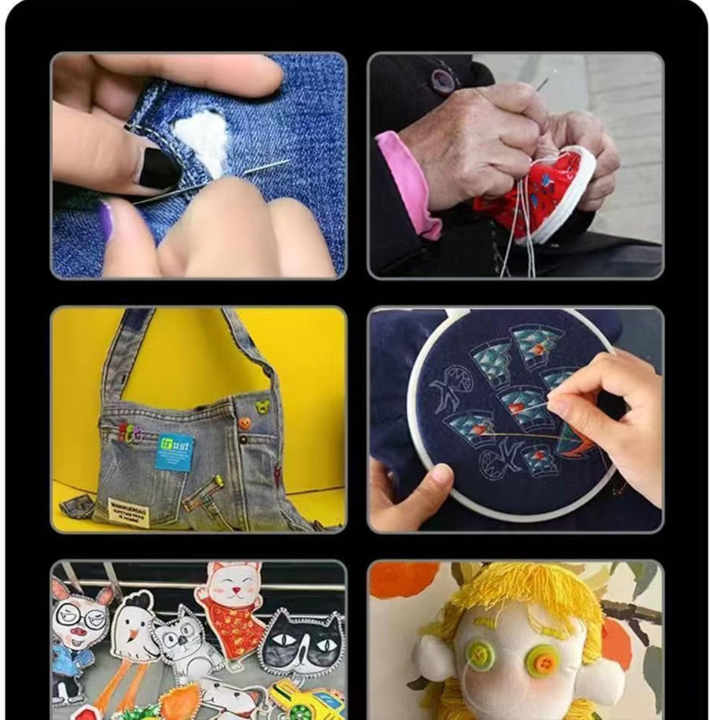 Big Eye Steel Sewing Needles Kit, 37-Piece Stainless Steel Hand Sewing Set with Thread, Thimble & Threader, for DIY Crafts, Home Travel Mending and Emergency Repairs on Leather and Denim