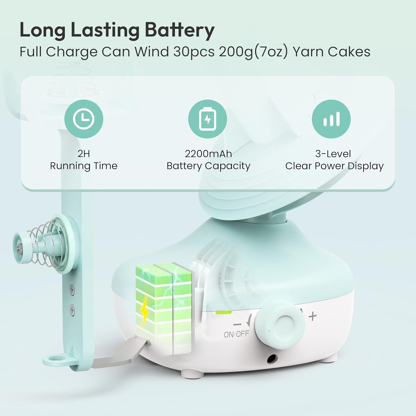 Etcokei Cordless Yarn Winder, Rechargeable Electric Yarn Ball Winder with 2200mAh Battery, Compact Yarn Cake Winder for Crocheting, Smart Automatic Yarn Spinner, Ideal Helper for Craft Lovers(Mint)