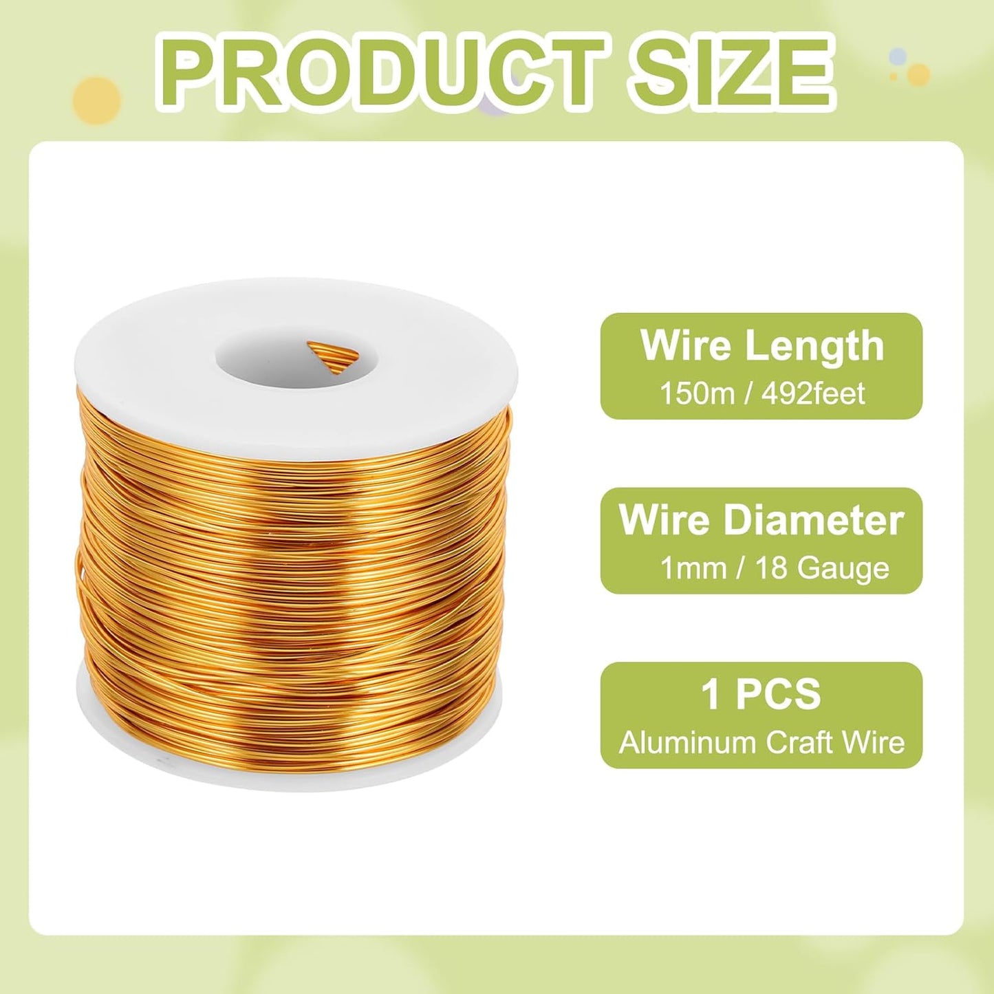 MECCANIXITY 18 Gauge Anodized Aluminum Craft Wire Bendable Bonsai Training Wire 492 Feet 1mm for Sculpting Crafts Wreath Floral Beading Jewelry Making, Yellow